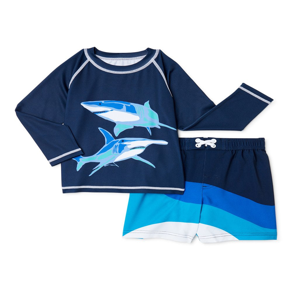 Wonder Nation Toddler Boy Long Sleeve Rashguard Swim Set, Sizes 12M-5T