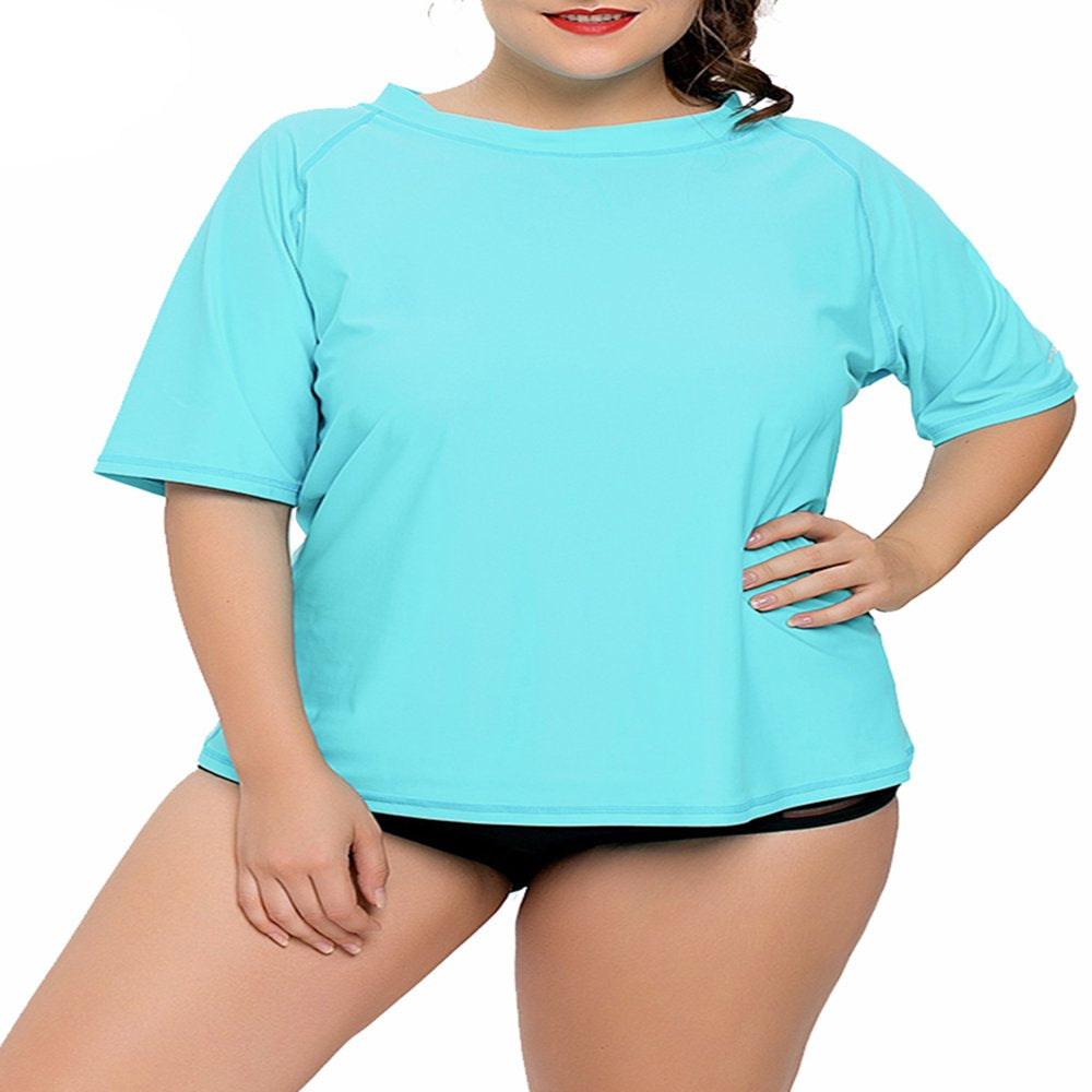 Women'S plus Size Rash Guard Short Sleeve Swim Shirt UPF 50+ Swimsuit Tops