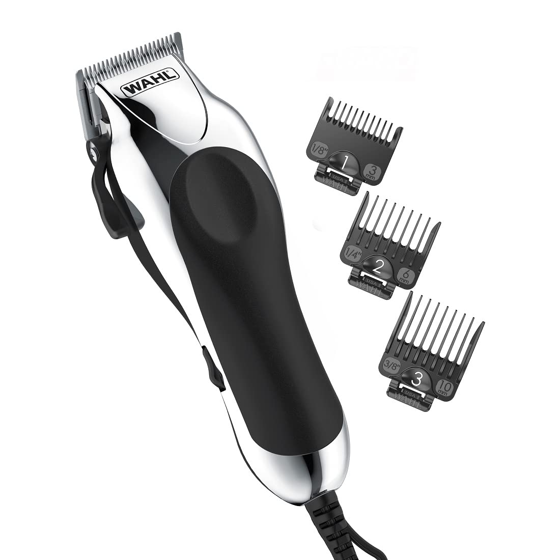 Wahl USA Chrome Pro Corded Clipper Complete Haircutting Kit for Men Ð Powerful Total Hair Clipping, Beard Trimming, & Grooming - Model 79524-2501