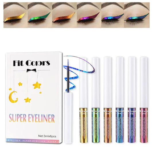 Waterproof Eyeliner Pen Pencil 6pcs Chameleon Set, Highly Pigmented Intense Color Purple-Blue Shifting Metallic Multi-Reflective Finish, Longwearing, Smudge-proof, Ultra-Fine Tip
