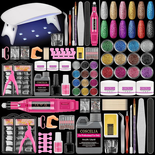 Acrylic Nail Kit for Beginners with Everything Acrylic Nail Set with Drill and U V Light Professional Nails Kit Acrylic Set with Everything for Beginners Acrylic Powder Glitter Decoration Powder Nail Art Starter Kit Gift for Women