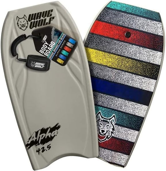 WAVEWOLF 42.5' Hardslick Pro Body Board - Shadow Grey with Wrist Leash