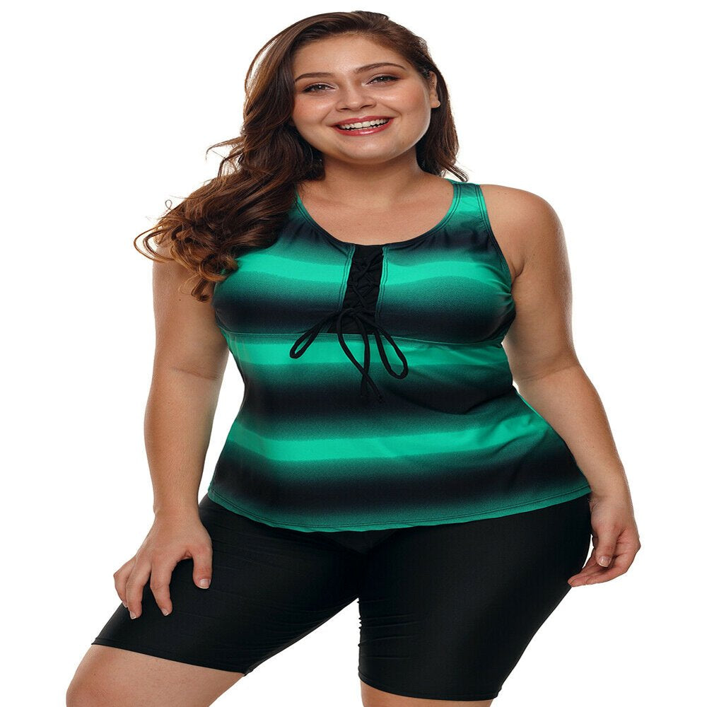 Women'S plus Size Rash Guard Tankini Athletic Swimsuits Top with Swim Capris - XXXL US(22-24)