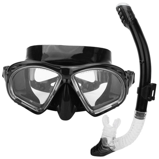 Adults Anti-Fog Diving Face Swim Goggles All Dry Snorkel Breathing Tube Snorkeling Equipmentblack