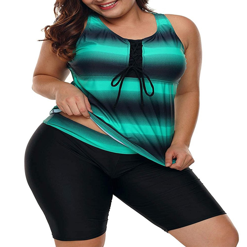 Womens plus Size Racerback Tankini Swimsuits with Rash Guard Capris Surf Swimwear