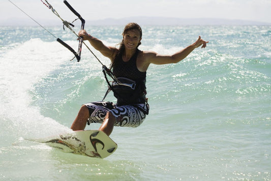 Woman Kitesurfing in Costa De La Luz; Tarifa, Cadiz, Andalucia, Spain Poster Print (19 X 12)
