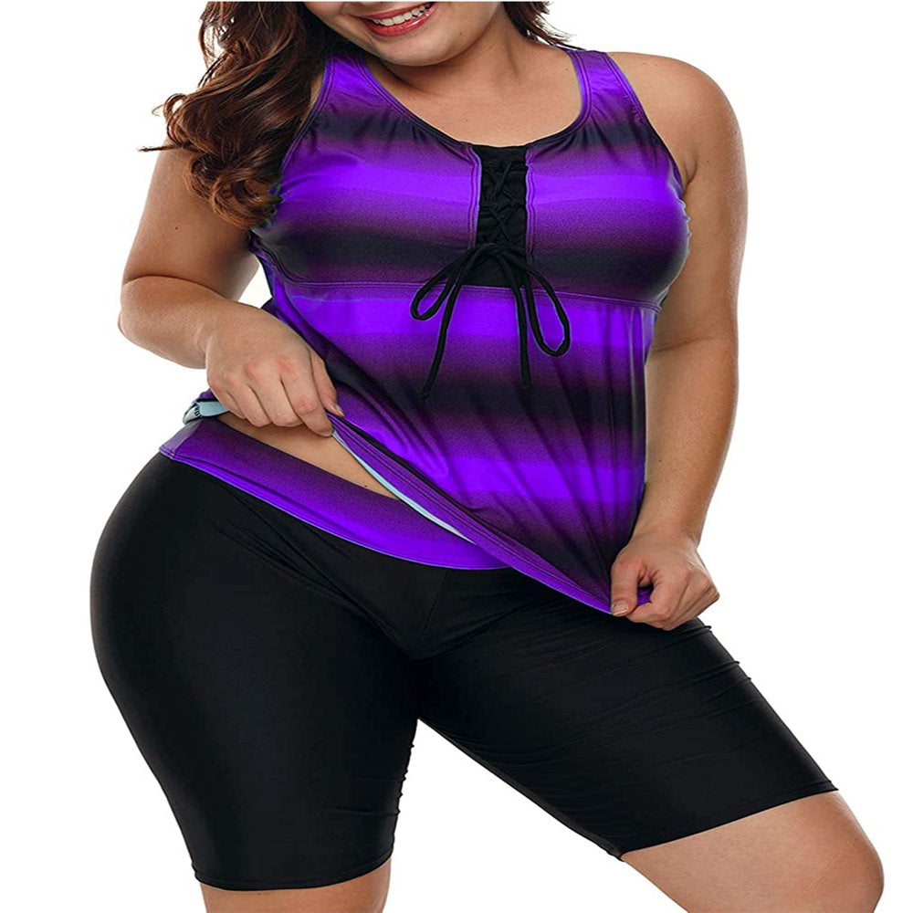 Womens plus Size Racerback Tankini Swimsuits with Rash Guard Capris Surf Swimwear
