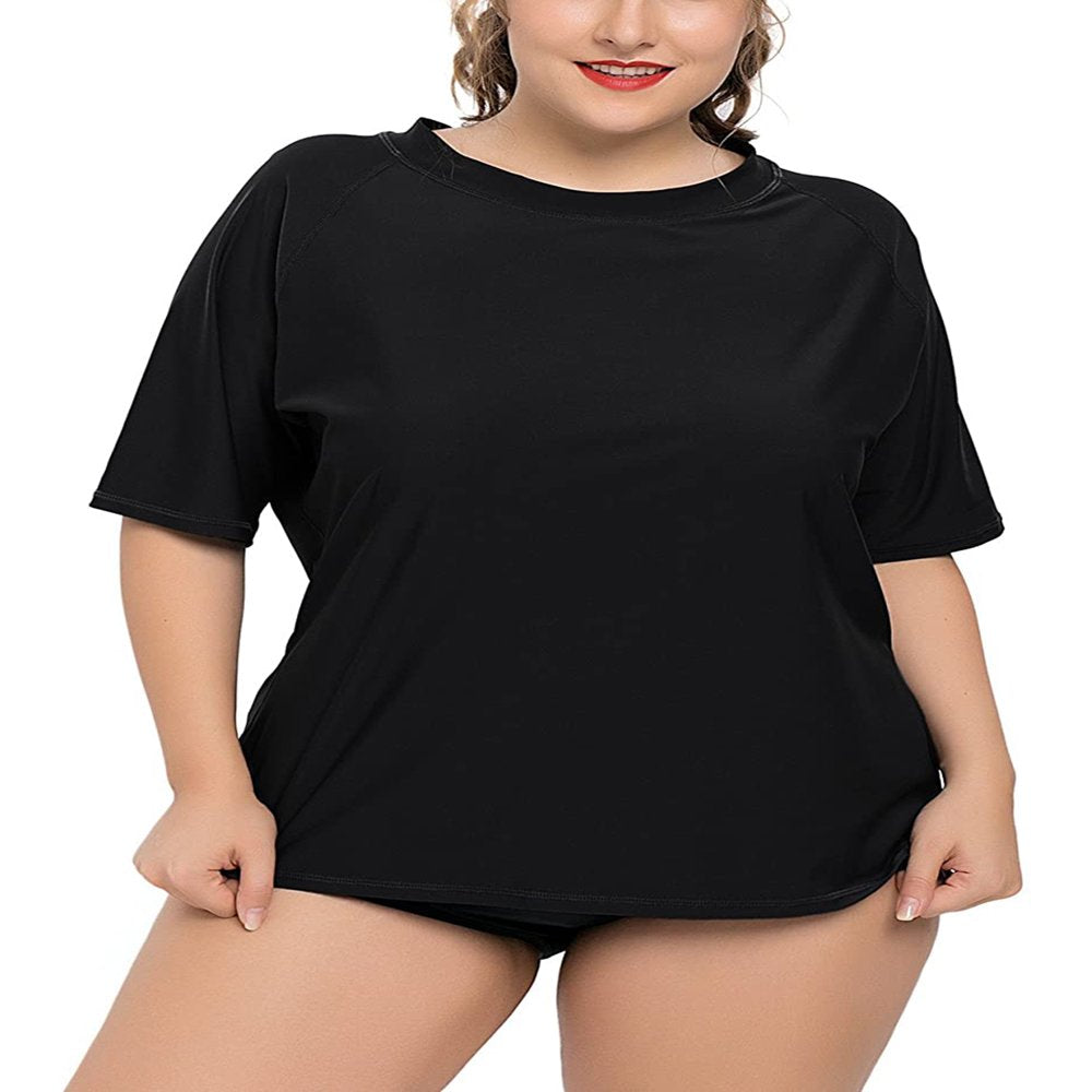 Women'S plus Size Rash Guard Short Sleeve Swim Shirt UPF 50+ Swimsuit Tops